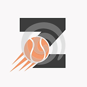 Initial Letter Z Tennis Logo Concept With Moving Tennis Ball Icon. Tennis Sports Logotype Symbol Vector Template