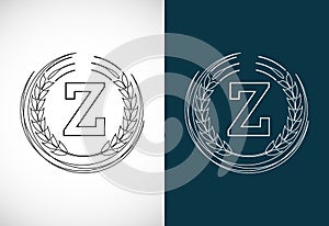 Initial letter Z with wheat wreath. Organic wheat farming logo design concept. Agriculture logo