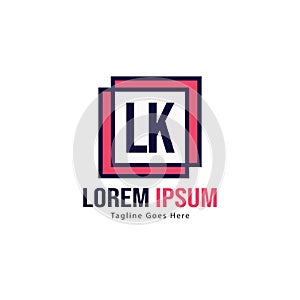 Initial LK logo template with modern frame. Minimalist LK letter logo vector illustration