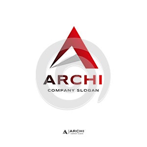 Initial A Logo Design. Red triangle with arrow symbol inside.