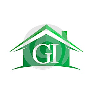 initial logo GI with house icon and green color, business logo and property developer