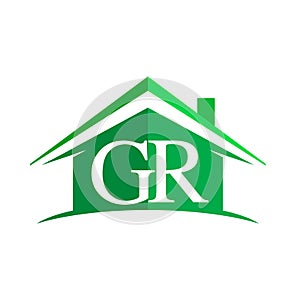 initial logo GR with house icon and green color, business logo and property developer