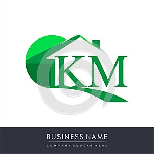 initial logo KM with house icon, business logo and property developer