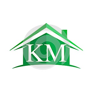 initial logo KM with house icon and green color, business logo and property developer