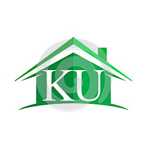 initial logo KU with house icon and green color, business logo and property developer