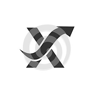 Initial X logo, Letter X And Financial Arrow Combination Sign. Finance Logo On X Letter Concept. Marketing And Financial Business