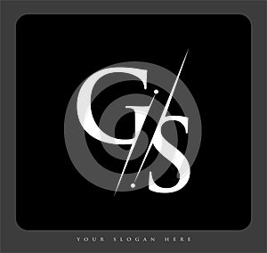 Initial logo letter GS for company name black and white color and slash design. vector logotype for business and company identity