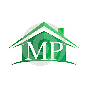 initial logo MP with house icon and green color, business logo and property developer