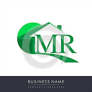 initial logo MR with house icon, business logo and property developer