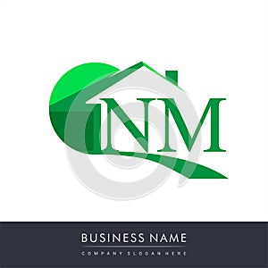 initial logo NM with house icon, business logo and property developer