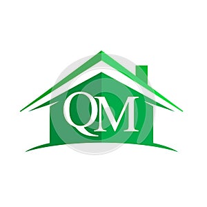 initial logo QM with house icon and green color, business logo and property developer