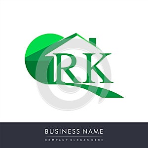 initial logo RK with house icon, business logo and property developer