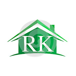 initial logo RK with house icon and green color, business logo and property developer