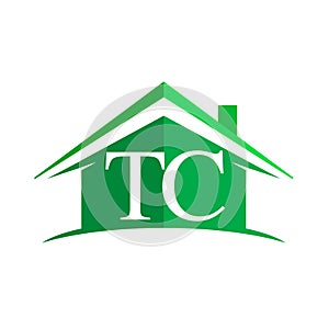 initial logo TC with house icon and green color, business logo and property developer