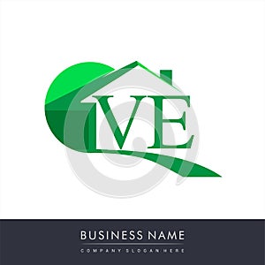 initial logo VE with house icon, business logo and property developer