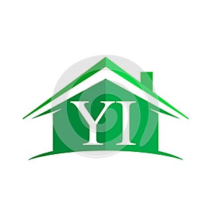 initial logo YI with house icon and green color, business logo and property developer