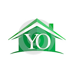 initial logo YO with house icon and green color, business logo and property developer