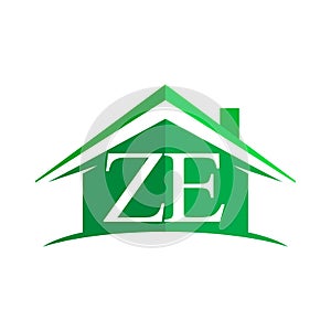 initial logo ZE with house icon and green color, business logo and property developer