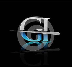 initial logotype letter GI company name colored blue and silver swoosh design. vector logo for business and company.