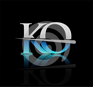 initial logotype letter KO company name colored blue and silver swoosh design. vector logo for business and company.