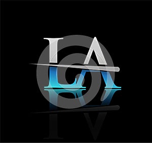 initial logotype letter LA company name colored blue and silver swoosh design. vector logo for business and company. photo