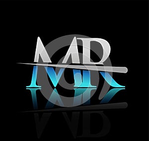 initial logotype letter MR company name colored blue and silver swoosh design. vector logo for business and company.