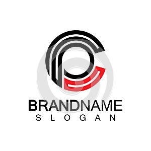 Initial lowercase letter logo cp,pc, p inside c, monogram rounded shape