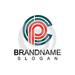 Initial lowercase letter logo cp,pc, p inside c, monogram rounded shape