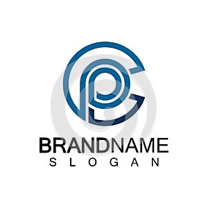 Initial lowercase letter logo cp,pc, p inside c, monogram rounded shape