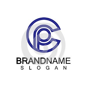 Initial lowercase letter logo cp,pc, p inside c, monogram rounded shape