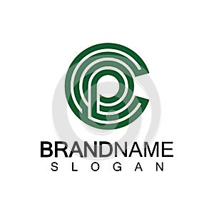 Initial lowercase letter logo cp,pc, p inside c, monogram rounded shape