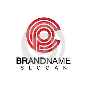 Initial lowercase letter logo cp,pc, p inside c, monogram rounded shape