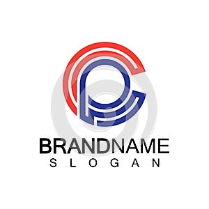 Initial lowercase letter logo cp,pc, p inside c, monogram rounded shape