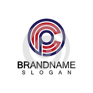 Initial lowercase letter logo cp,pc, p inside c, monogram rounded shape