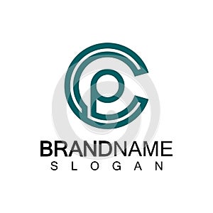Initial lowercase letter logo cp,pc, p inside c, monogram rounded shape