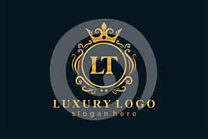 Initial LT Letter Royal Luxury Logo template in vector art for Restaurant, Royalty, Boutique, Cafe, Hotel, Heraldic, Jewelry,