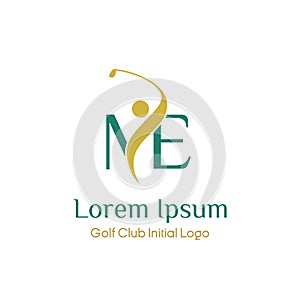 Initial M E golf with golfer icon vector logo design illustration. letter M E symbol icon