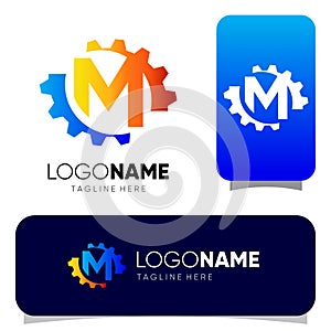 Initial M Letter Gear Logo Design Vector Graphic