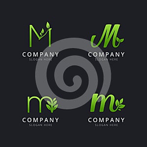Initial M logo with leaf elements template