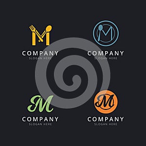 Initial M logo with restaurant elements