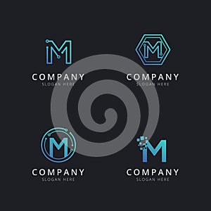 Initial M logo with technology elements template