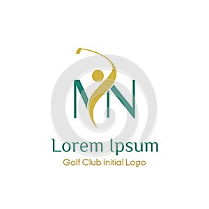 Initial M N golf with golfer icon vector logo design illustration. letter M N symbol icon
