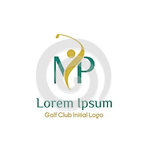 Initial M P golf with golfer icon vector logo design illustration. letter M P symbol icon