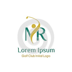Initial M R golf with golfer icon vector logo design illustration. letter M R symbol icon