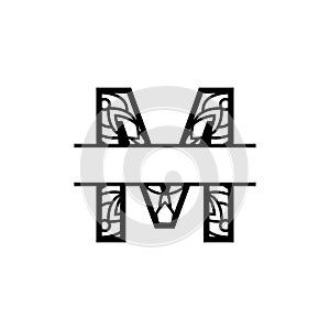 Initial m split monogram mandala vector design template illustration