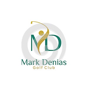 Initial MD golf with golfer icon  logo design, letter MD concept