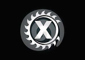 Initial X monogram alphabet with the saw blade. Carpentry, woodworking logo design. Font emblem. Modern vector logo for sawmill