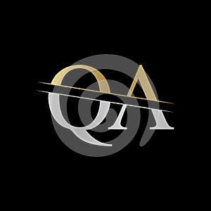 Initial Monogram Letter QA Logo Design Vector Template. Silver and Gold QA Letter Logo Design