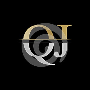 Initial Monogram Letter QJ Logo Design Vector Template. Silver and Gold QJ Letter Logo Design
