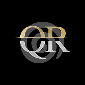 Initial Monogram Letter QR Logo Design Vector Template. Silver and Gold QR Letter Logo Design